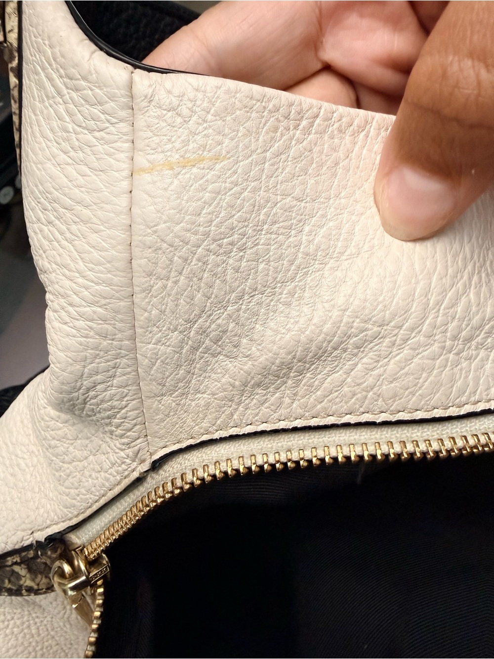 Coach Black & Cream Pebbled Leather Shoulder Hobo with snake print handles - Picture 9 of 15